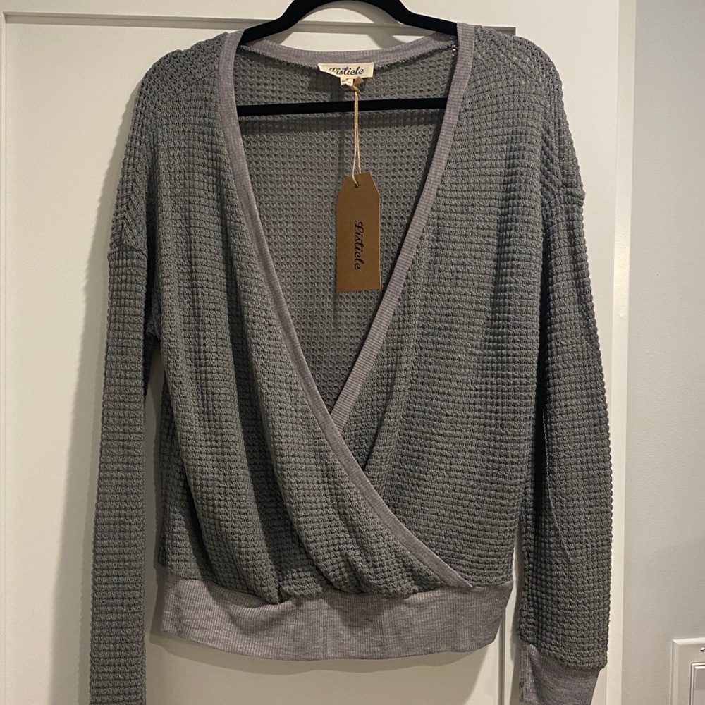 Grey waffle sweater. Brand new